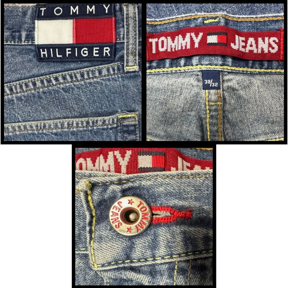 Vtg Tommy Hilfiger Jeans Mens Denim Straight Relaxed 38x32 Blue Dad‎ Y2K Retro